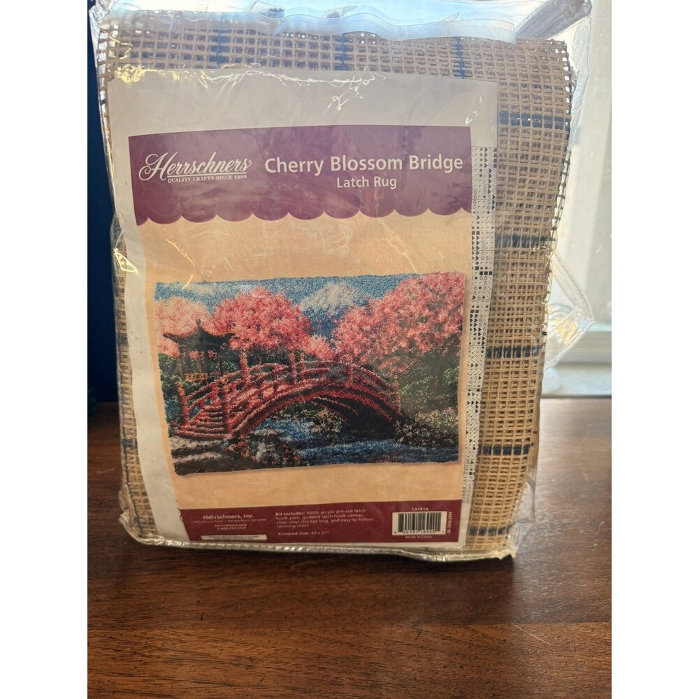 Herrschners Latch Hook Kit Cherry Blossom Bridge Opened/Unused